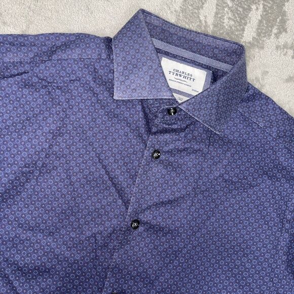 Charles Tyrwhitt Dress Shirt Mens 15.5 35 Purple Slim‎ Fit Circle Pattern L/S - Picture 1 of 7